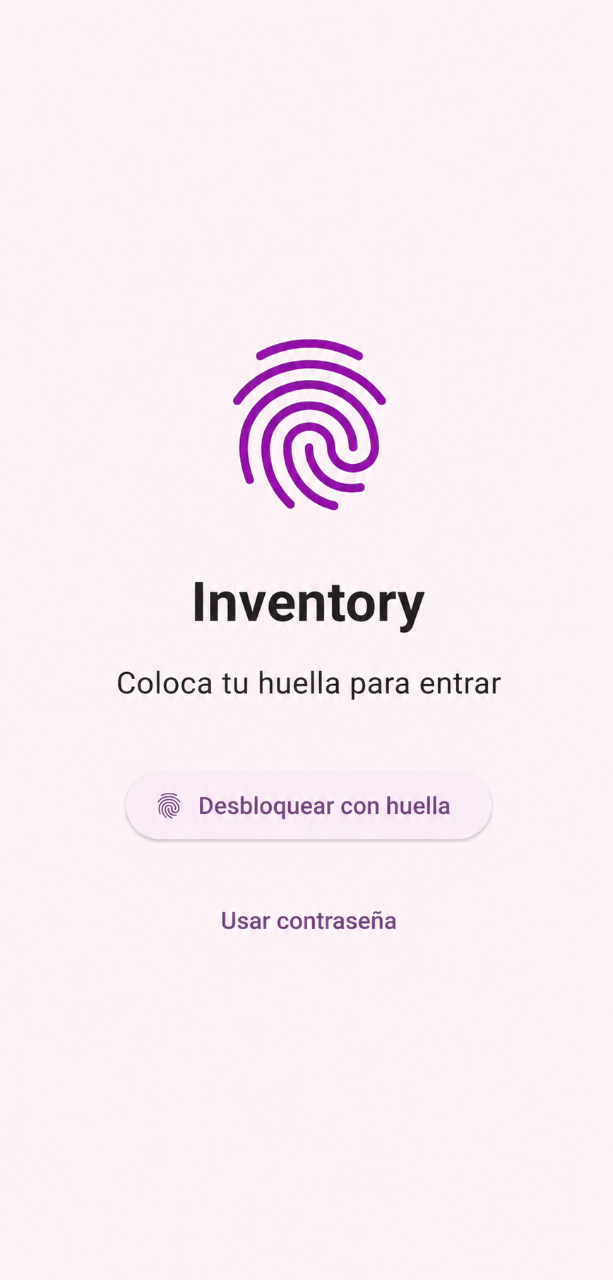 Inicio de sesión biométrico de la aplicación Inventory